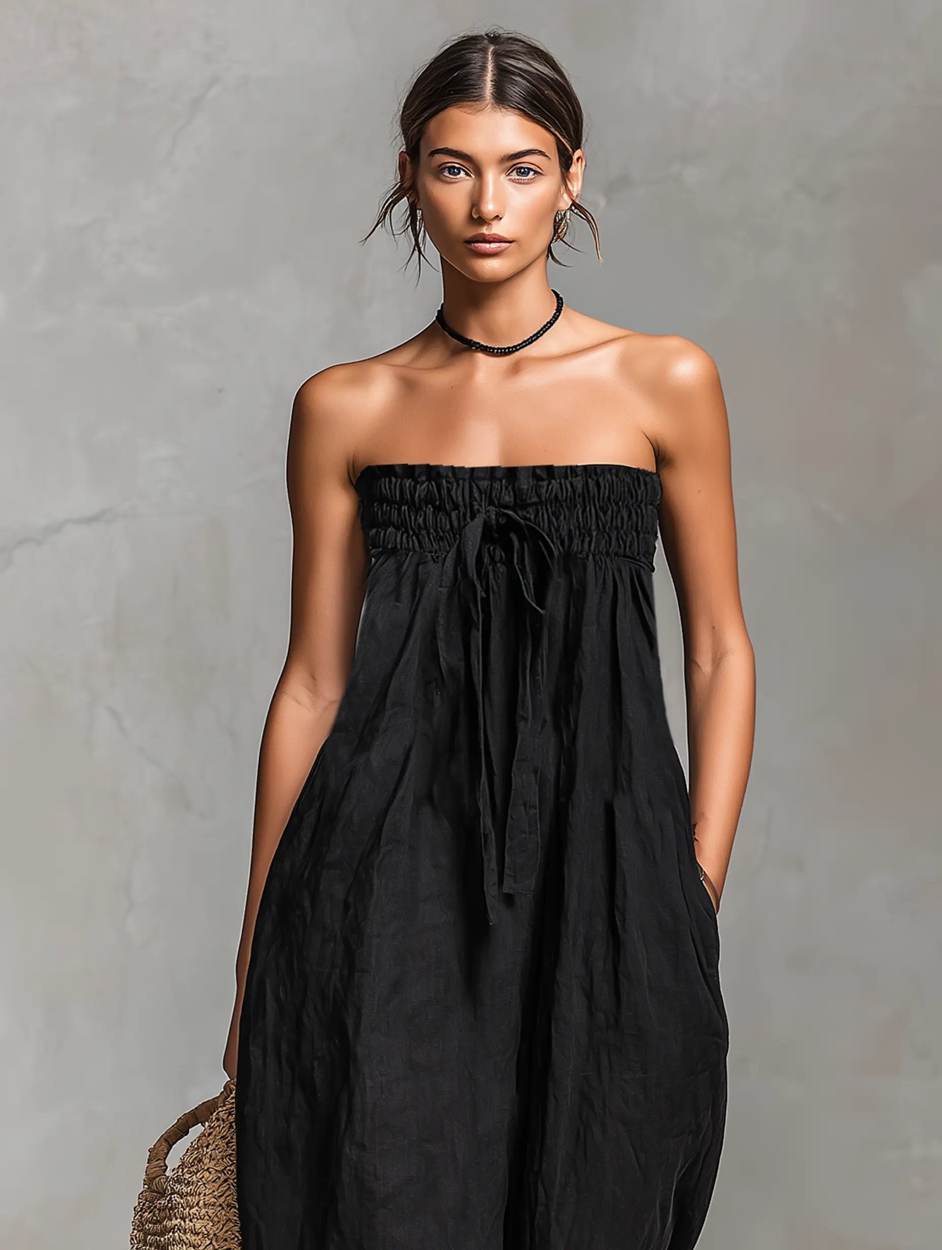Women's Strapless Linen-Blend Wide-Leg Jumpsuit