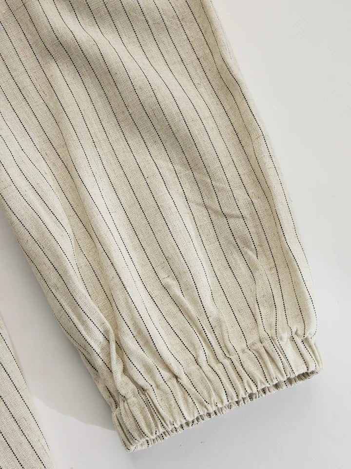 Women's Striped Button-Down Three-Quarter Sleeve Midi Dress