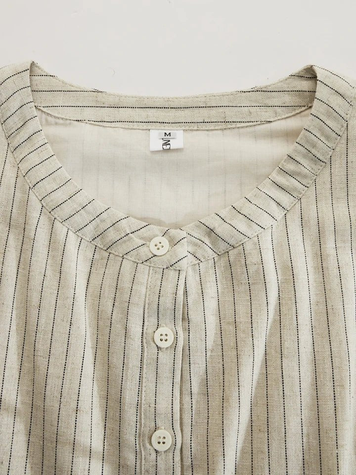 Women's Striped Button-Down Three-Quarter Sleeve Midi Dress