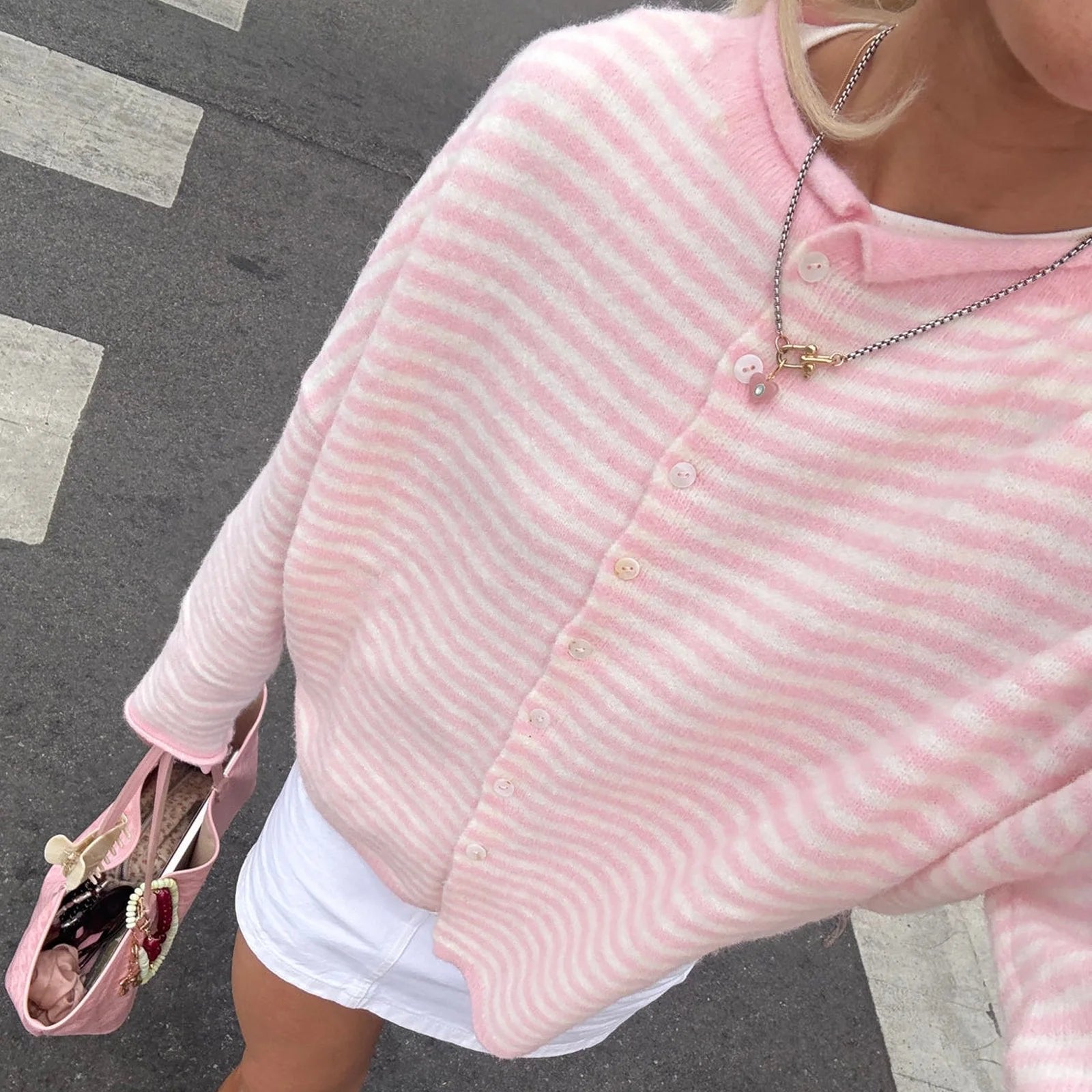 Women's Striped Button Front Cardigan Long Sleeve