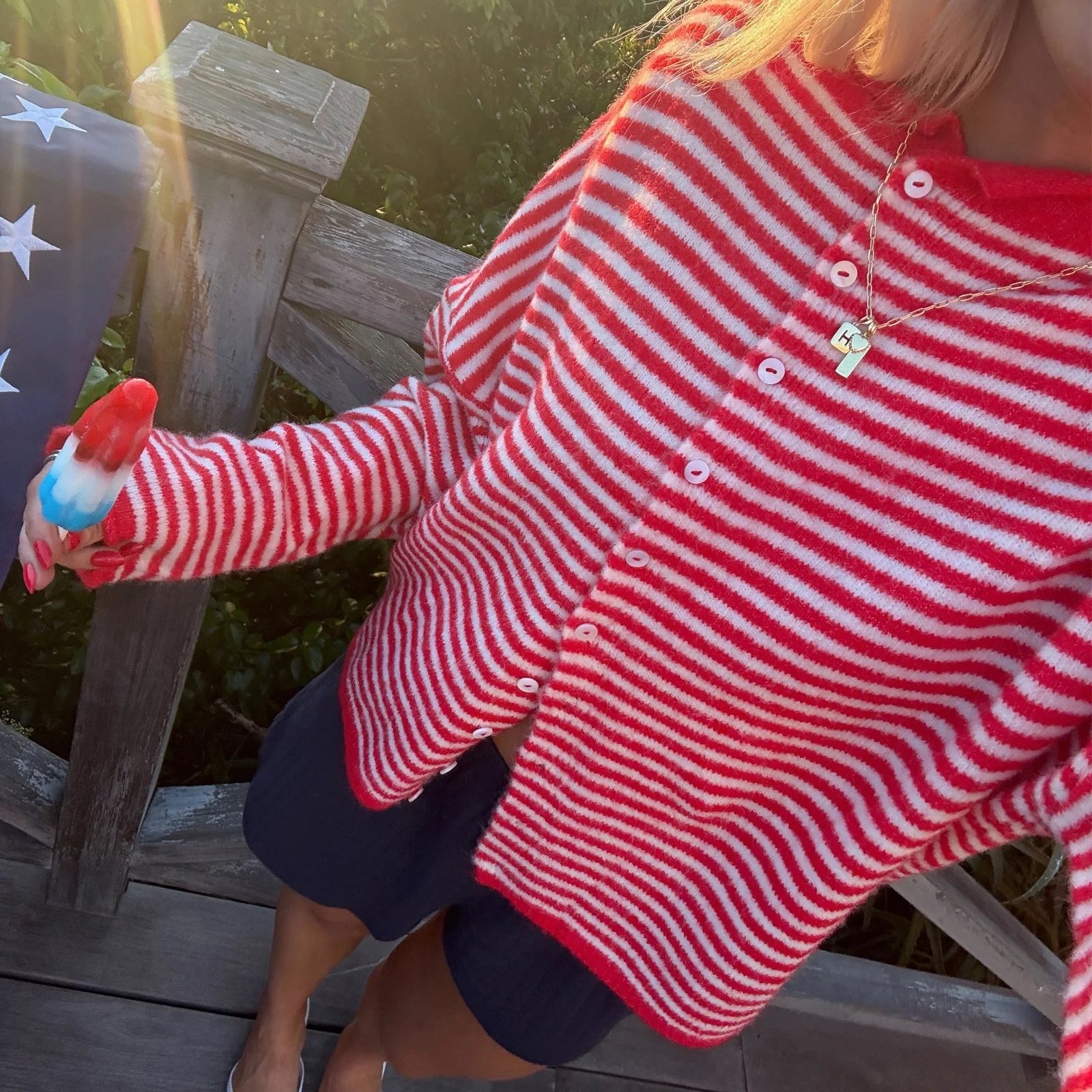 Women's Striped Button Front Cardigan Long Sleeve - Red