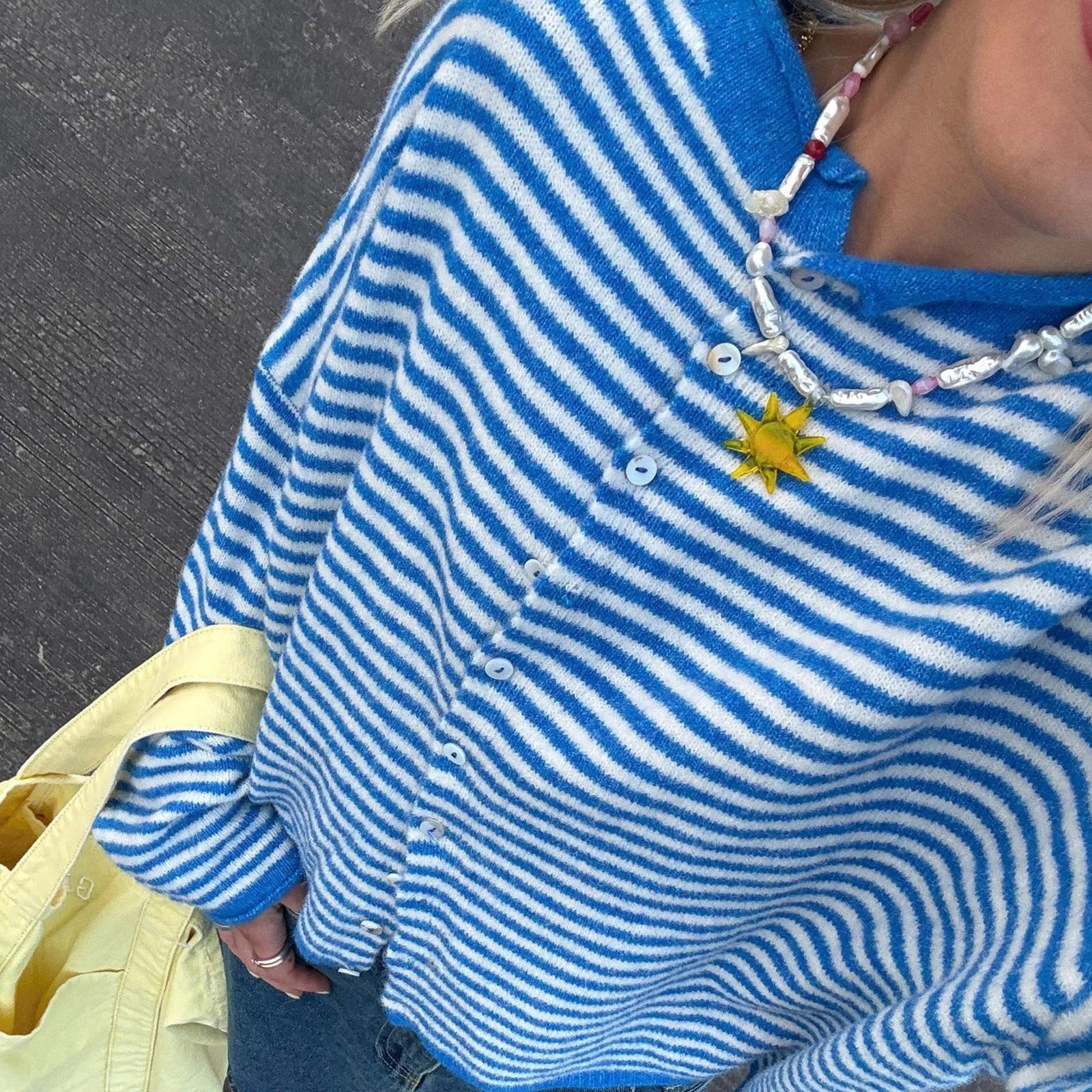 Women's Striped Button Front Cardigan Long Sleeve