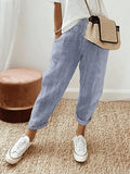Women's Striped Pants Relaxed Fit Elastic Waist Drawstring - Blue (Almost sold out)