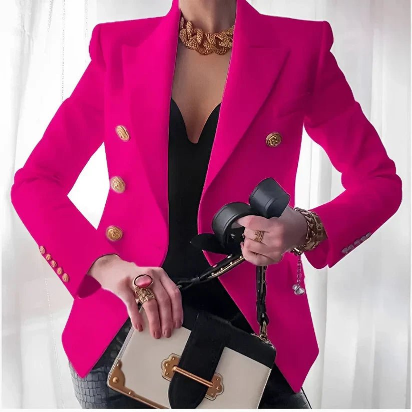 Women's Structured Double-Breasted Gold Button Blazer - Pink