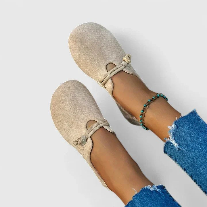 Women's Suede Rope-Strap Round-Toe Slip-On Flats