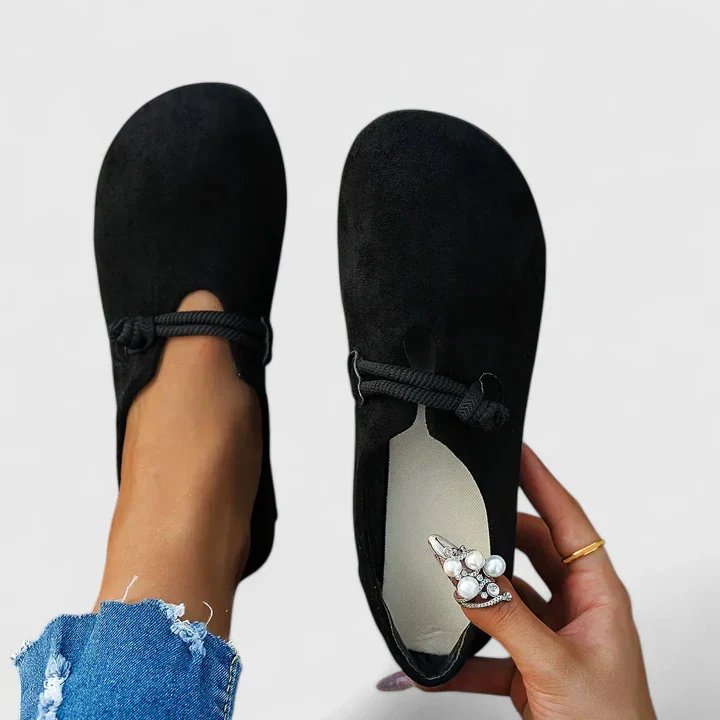 Women's Suede Rope-Strap Round-Toe Slip-On Flats