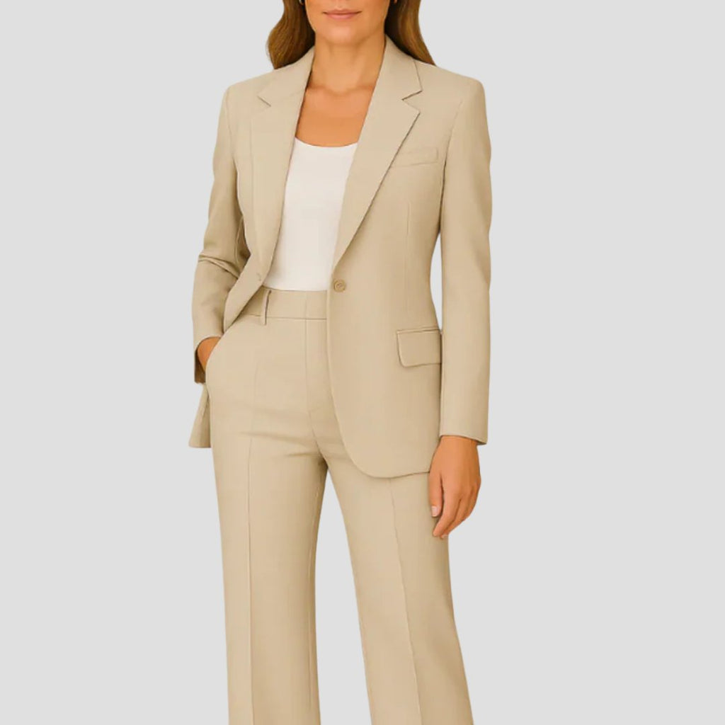 Women's Tailored Two-Piece Blazer Suit Set - Beige