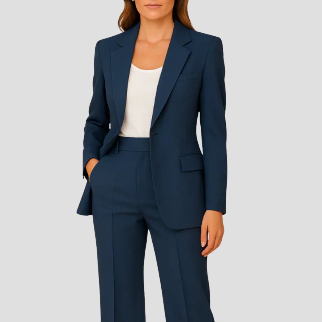 Women's Tailored Two-Piece Blazer Suit Set - Navy Blue