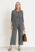 Women's Three-Piece Longline Cardigan Tank Wide-Leg Pants Set - Gray