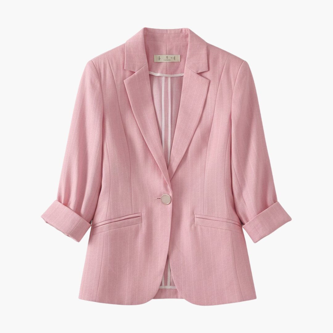 Women's Three Quarter Sleeve Notched Lapel Single Button Linen Blazer