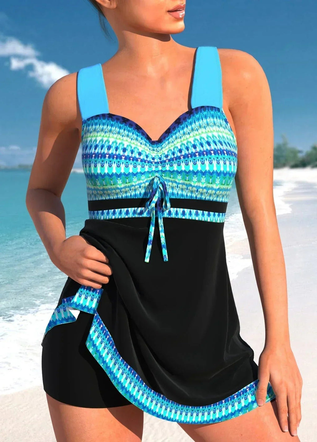 Women's Tribal Print Twisted Front One-Piece Swimsuit - Blauw
