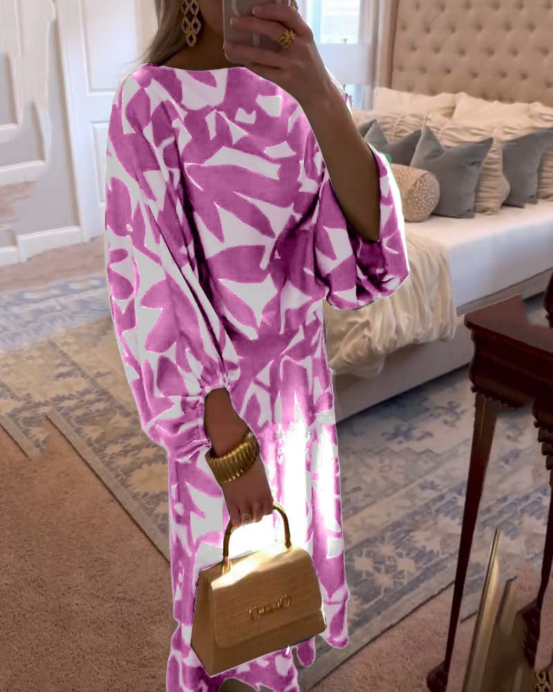 Women's Tropical Print Two-Piece Lantern Sleeve Set