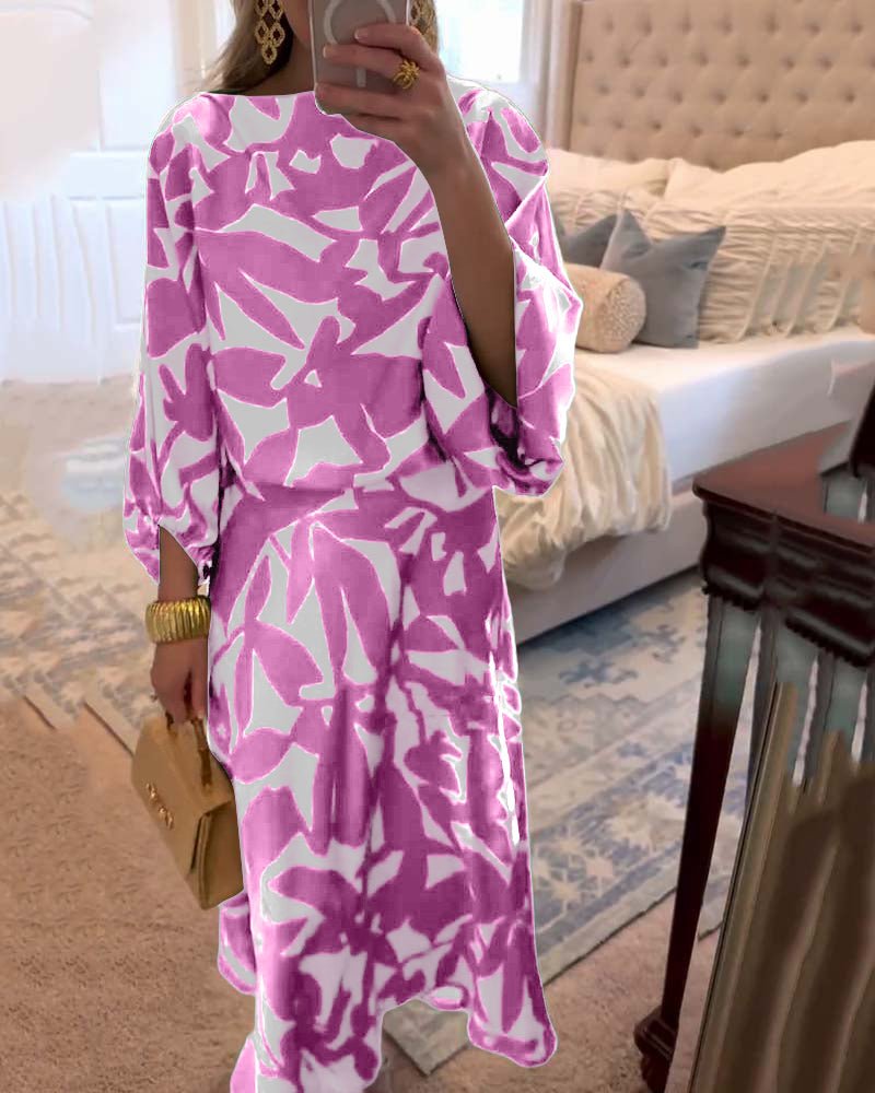 Women's Tropical Print Two-Piece Lantern Sleeve Set
