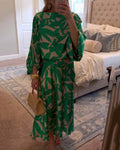 Women's Tropical Print Two-Piece Lantern Sleeve Set
