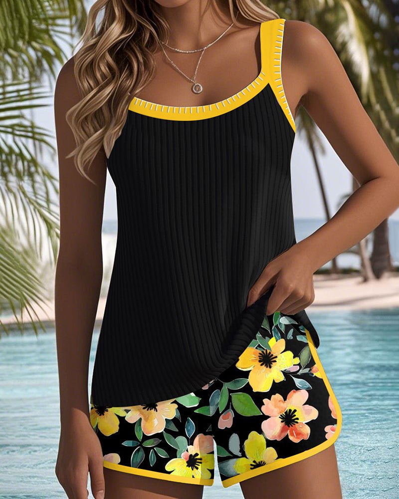 Women's Tummy Control Flattering Two-Piece Tankini Set - Yellow