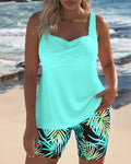 Women's Tummy Control Printed Tankini Set - Cyan