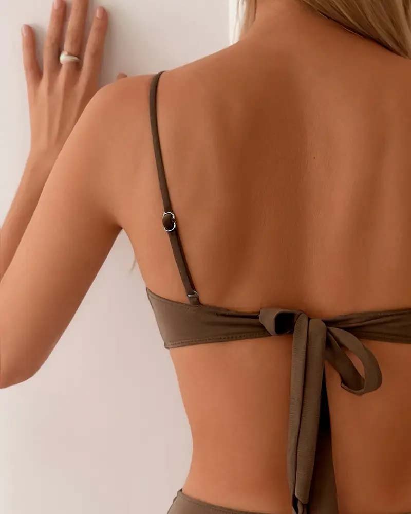 Women's Two-Piece Bandeau Bikini Set with Gold Hardware