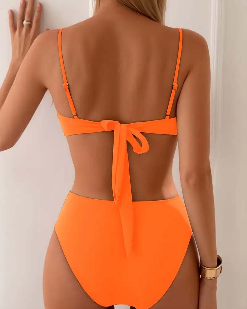 Women's Two-Piece Bandeau Bikini Set with Gold Hardware