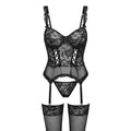 Women's Underwired Floral Lace Corset Bustier Set - Black