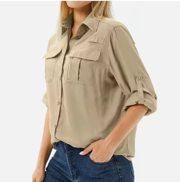 Women's UPF 50 Roll-Up Sleeve Hiking Button-Down Shirt