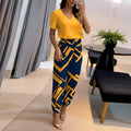Women's V-Neck Short-Sleeve Wide-Leg Two-Piece Set - Yellow