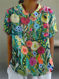 Women's Watercolor Floral Short-Sleeve Relaxed-Fit Shirt - Multicolor