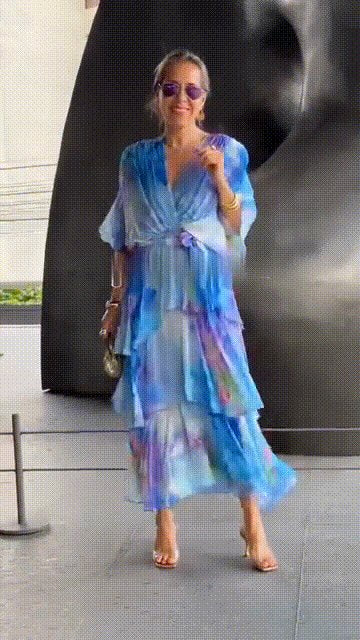 Women's Watercolor Floral Tiered Chiffon Midi Dress