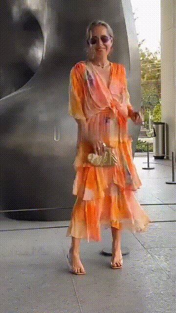 Women's Watercolor Floral Tiered Chiffon Midi Dress