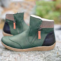 Women's Waterproof Boots Ankle Leather Zipper - Green