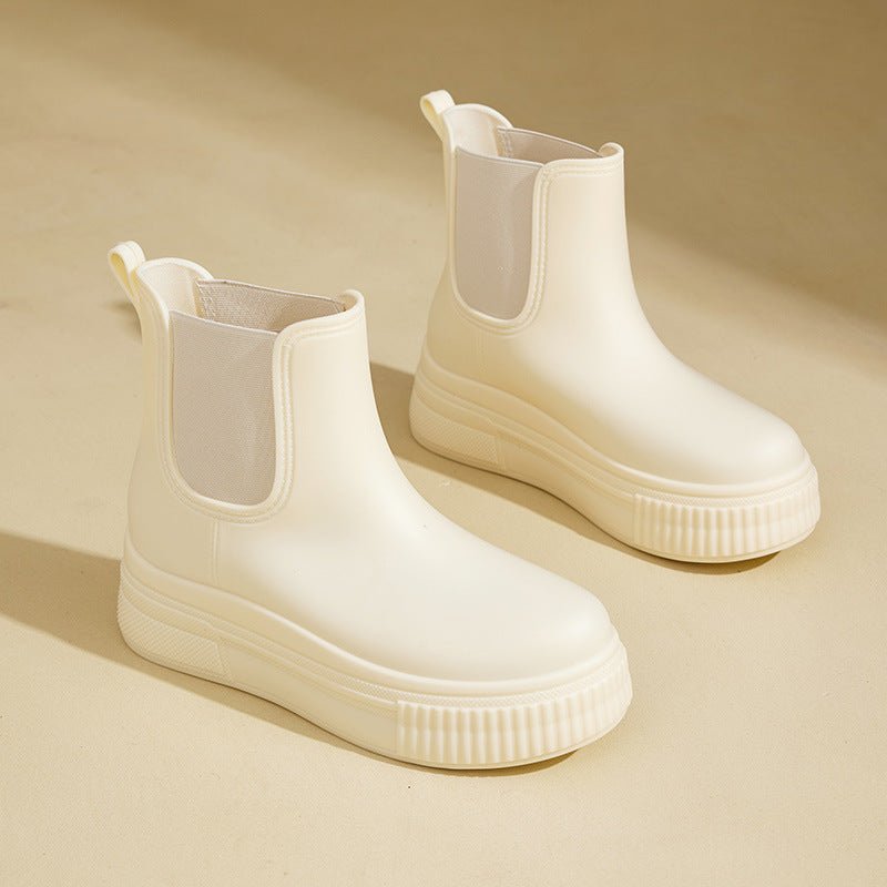 Women's Waterproof Boots Chelsea Platform Rain - White Stamped