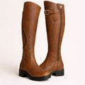 Women's Waterproof Boots Knee-High Buckle Detail - Brown