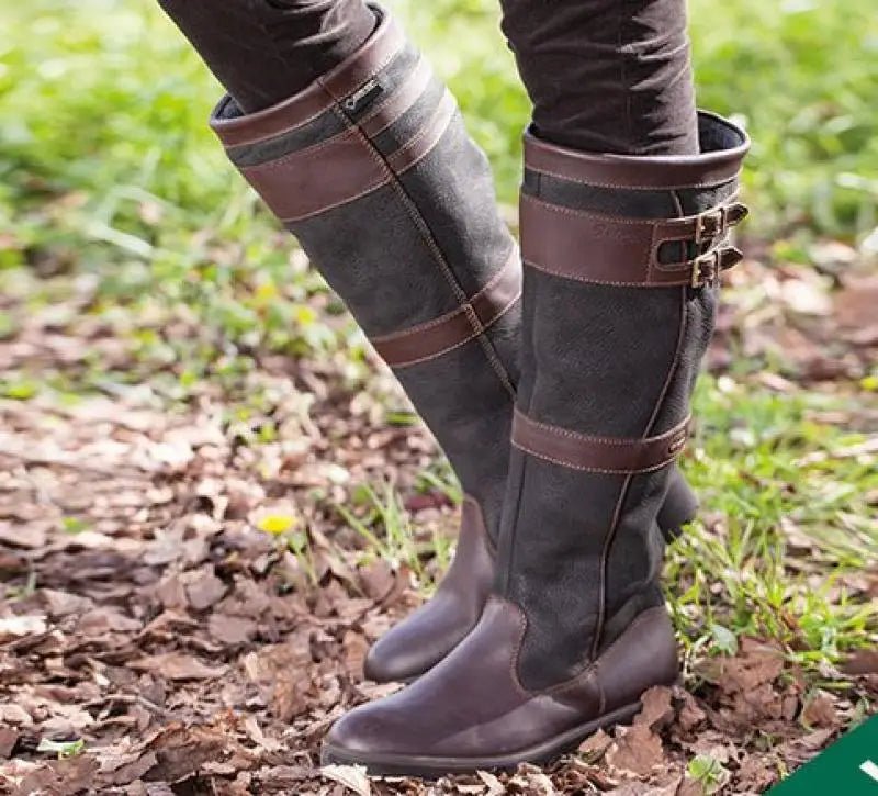 Women's Waterproof Boots Knee High Pull-On Country Style - Coffee