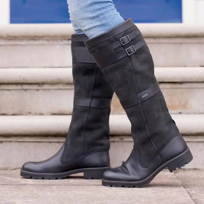 Women's Waterproof Boots Knee High Pull-On Country Style - Black