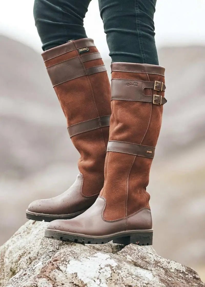Women's Waterproof Boots Knee High Pull-On Country Style - Brown