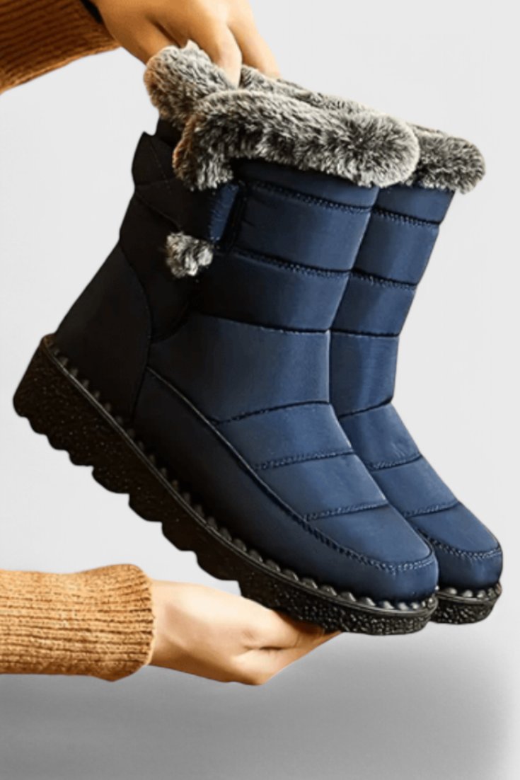 Women's Waterproof Boots Mid-Calf Fur-Lined Winter - Blue