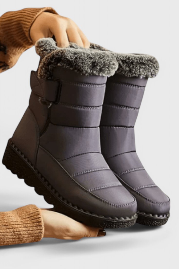 Women's Waterproof Boots Mid-Calf Fur-Lined Winter - Gray