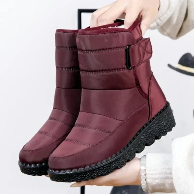 Women's Waterproof Boots Quilted Winter Snow Ankle - Red