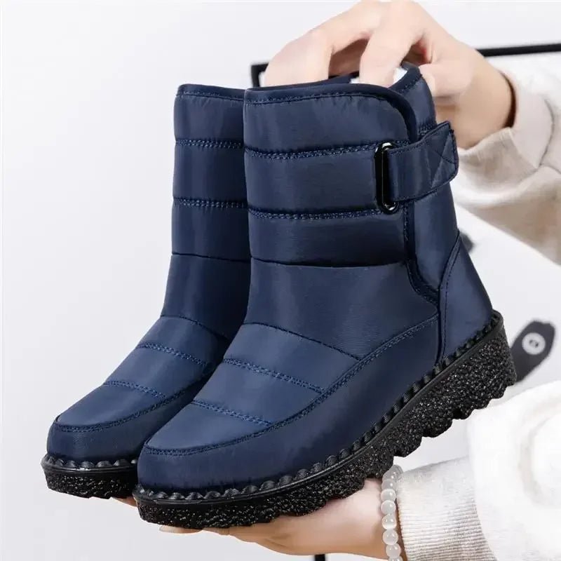 Women's Waterproof Boots Quilted Winter Snow Ankle - Blue
