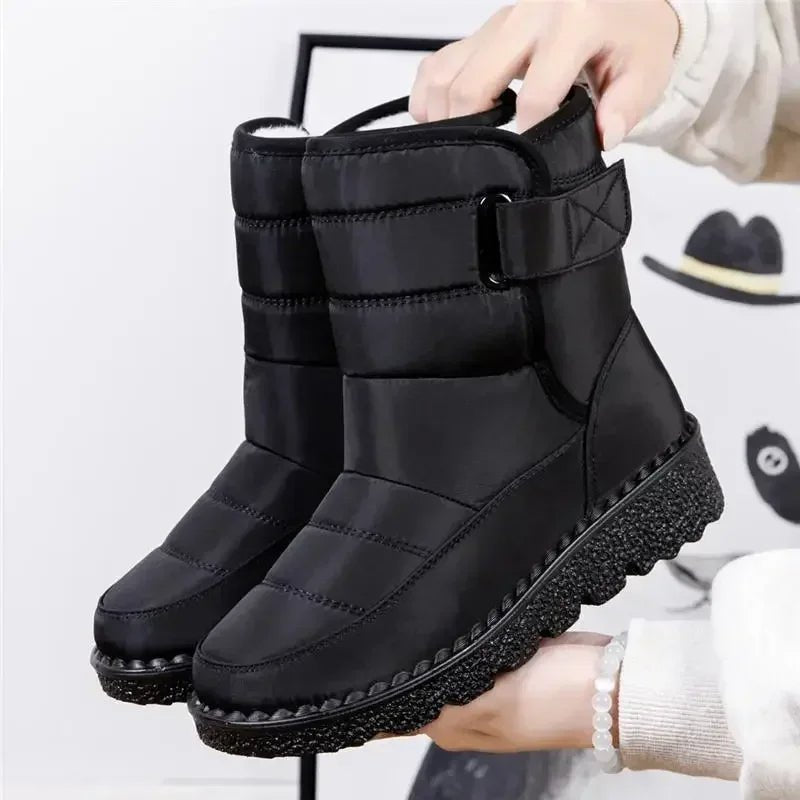 Women's Waterproof Boots Quilted Winter Snow Ankle - Black