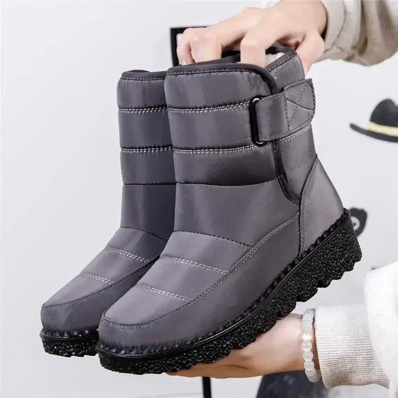 Women's Waterproof Boots Quilted Winter Snow Ankle - Gray