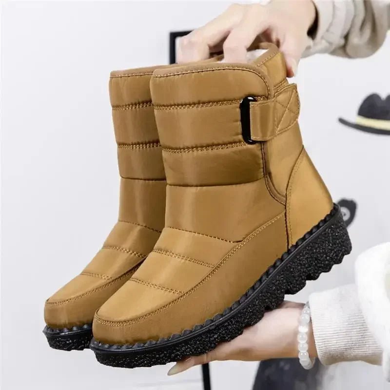 Women's Waterproof Boots Quilted Winter Snow Ankle - Khaki