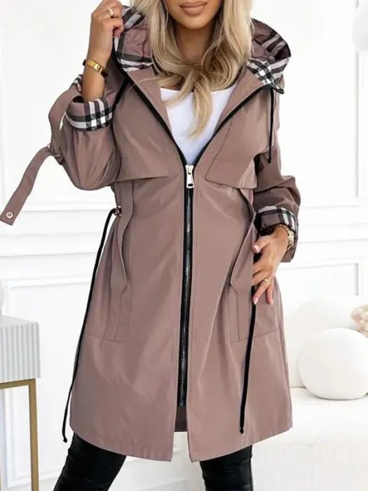 Women's Waterproof Windproof Hooded Zip Coat - Brown