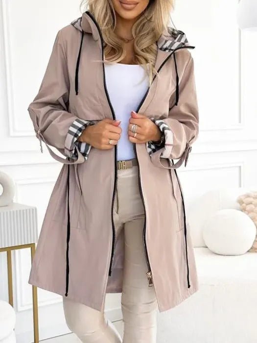 Women's Waterproof Windproof Hooded Zip Coat - Beige