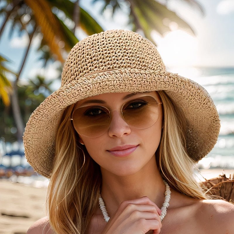Women's Wide Brim Straw Sun Hat Woven Beach Summer - Beige