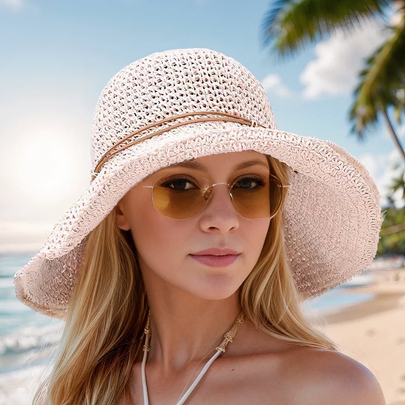 Women's Wide Brim Straw Sun Hat Woven Beach Summer - Cream