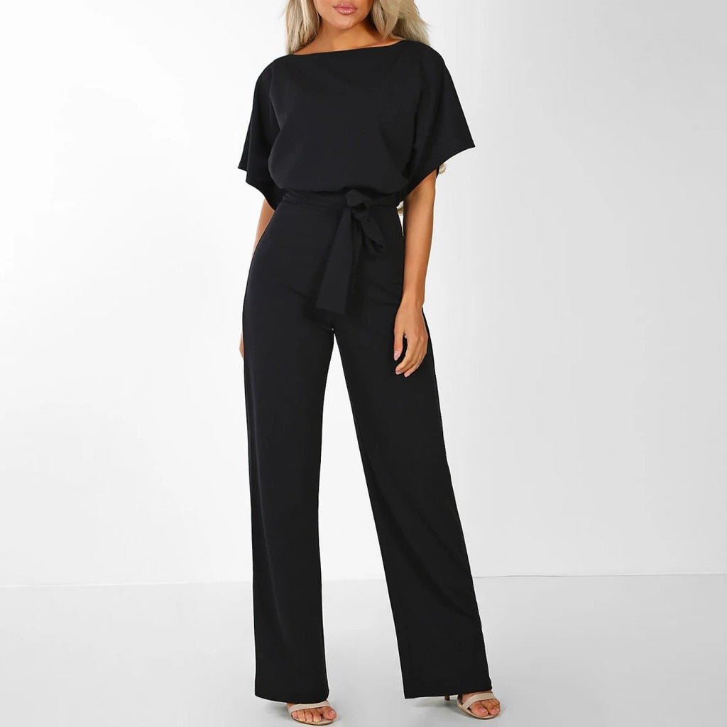 Women's Wide-Leg Belted Jumpsuit - Black