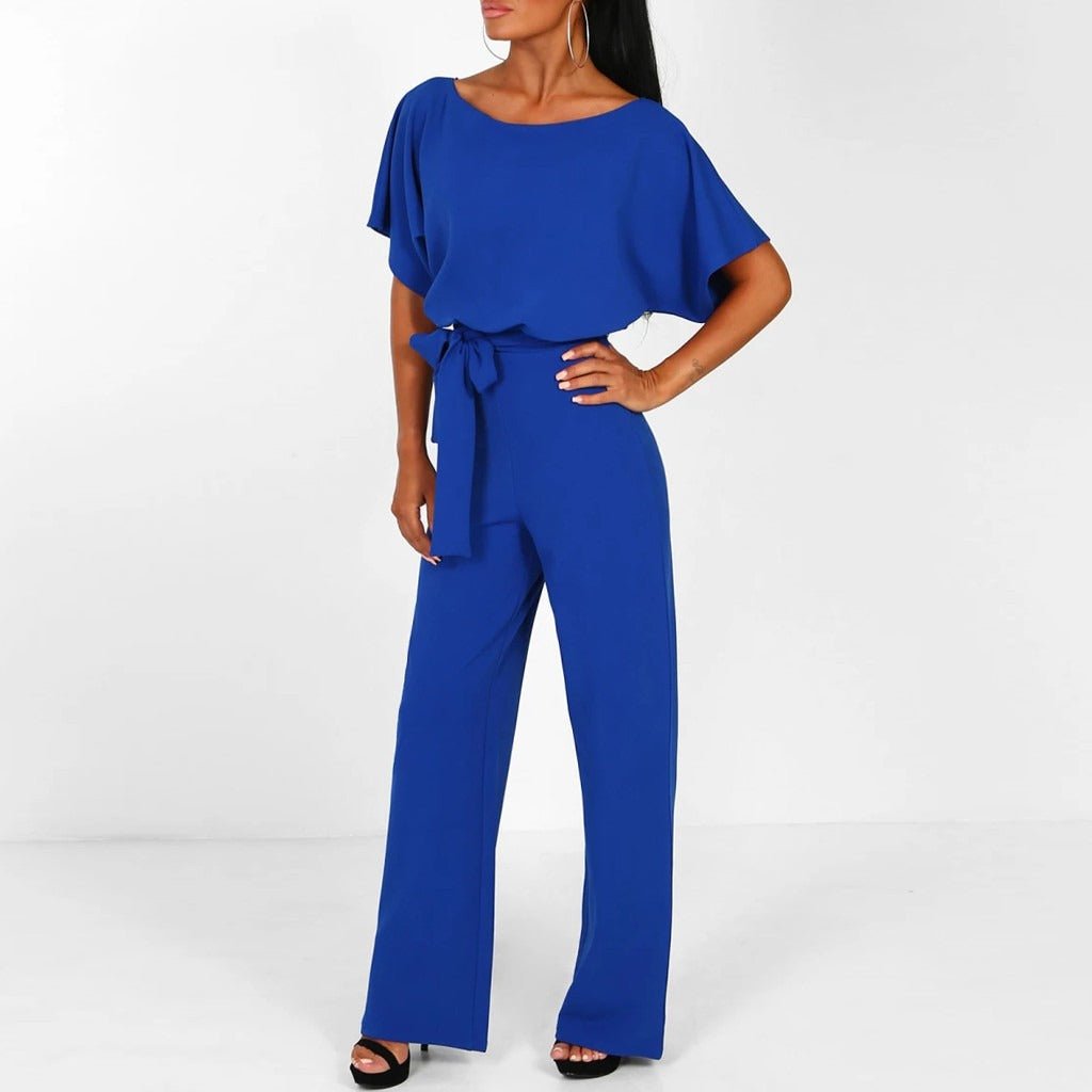 Women's Wide-Leg Belted Jumpsuit - Blue