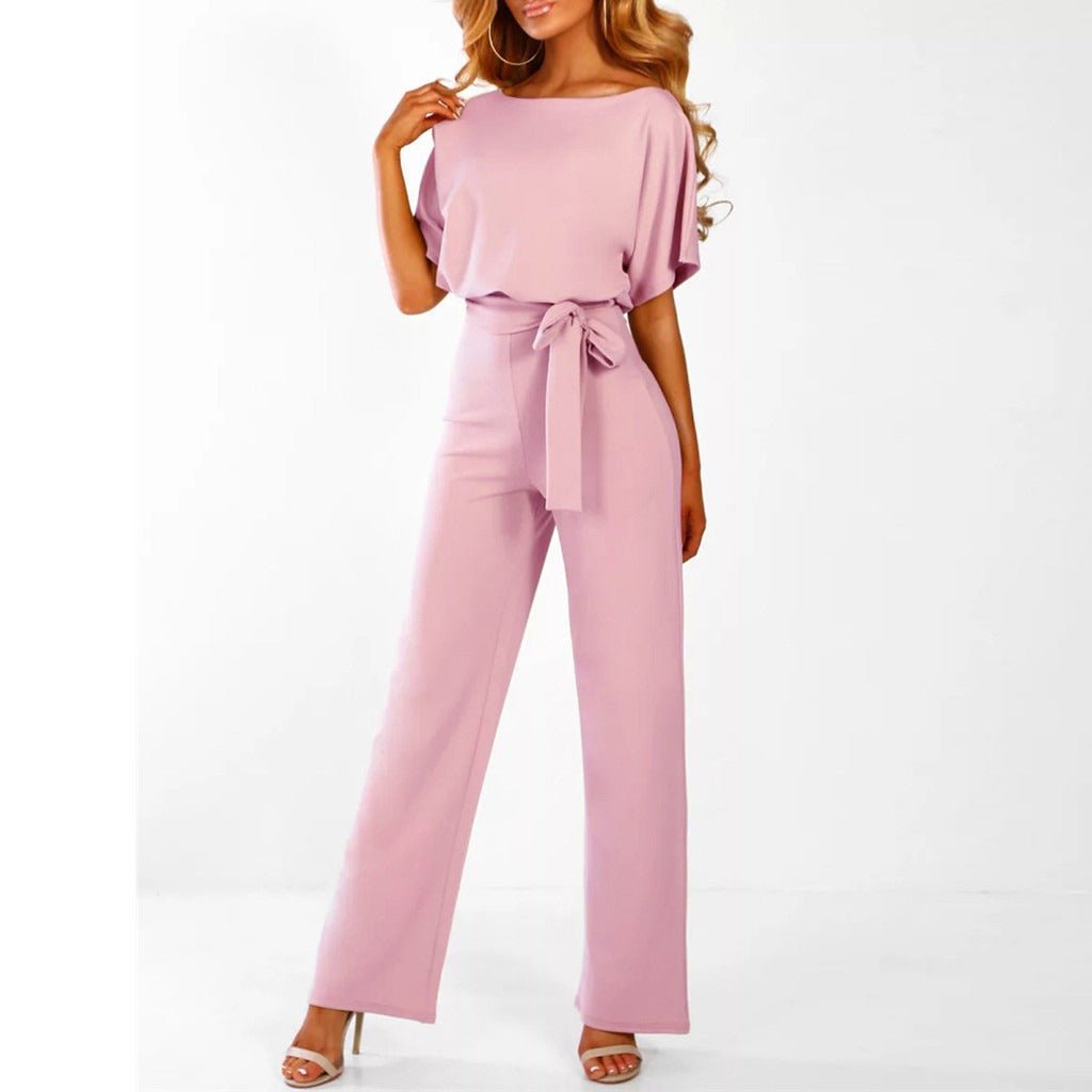 Women's Wide-Leg Belted Jumpsuit - Pink