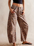 Women's Wide Leg High Waist Denim Jeans Leopard Print - Leopard