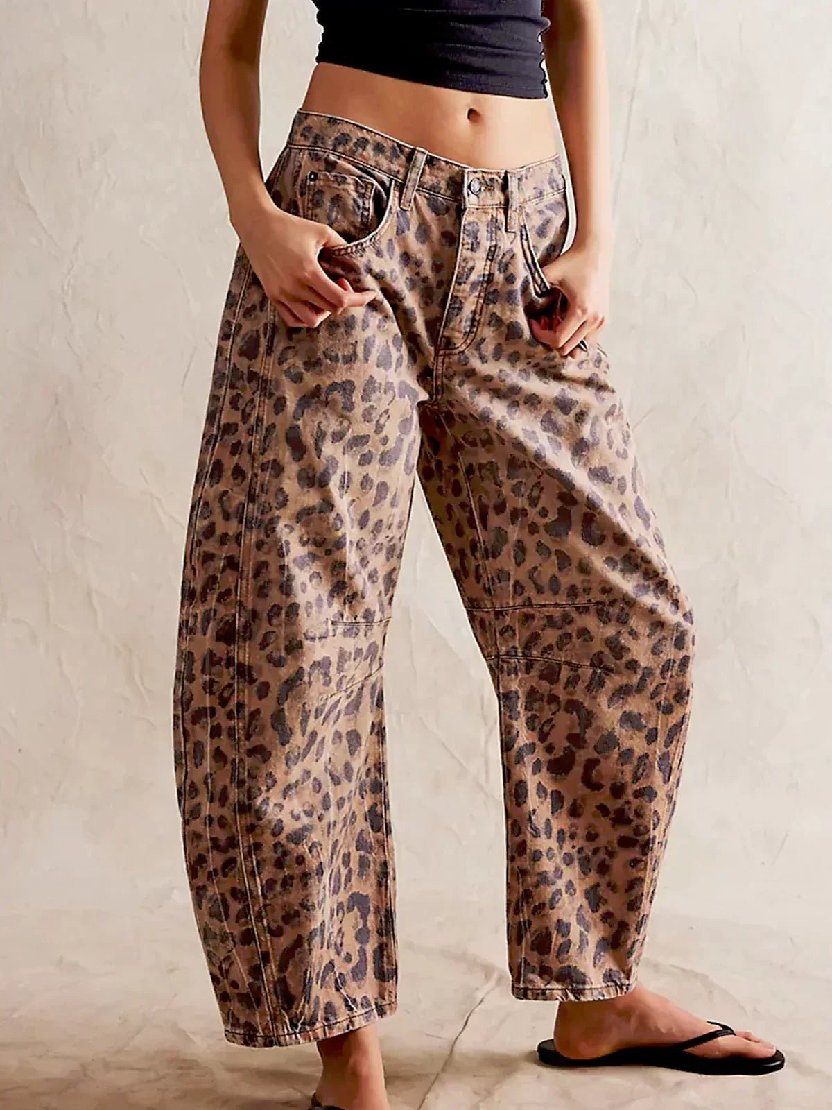 Women's Wide Leg High Waist Denim Jeans Leopard Print - Leopard